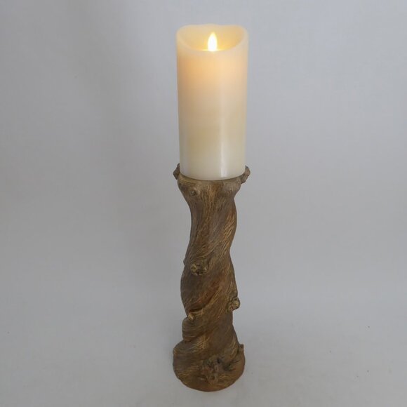 NEW 21” FAUX WOOD LOG TREE BRANCH RUSTIC CABIN CANDLE HOLDER + MAGIC CANDLE - Picture 1 of 12